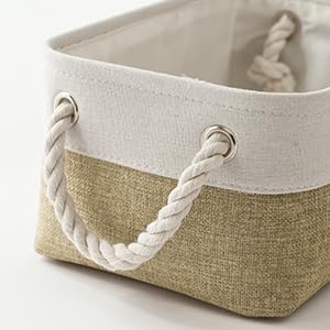 Storage Basket for Organizing (White & Khaki / Small -11.8Lx7.9Wx5.2H)