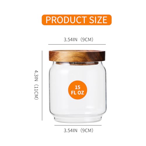 15 OZ Glass Jars with Airtight Acacia Wood Lids (15 OZ SET OF 4)