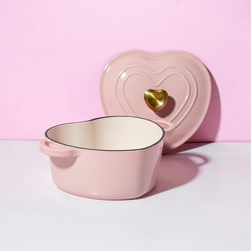 Enameled Cast Iron Dutch Oven Pot with Lid (Pink / 2-Quart)