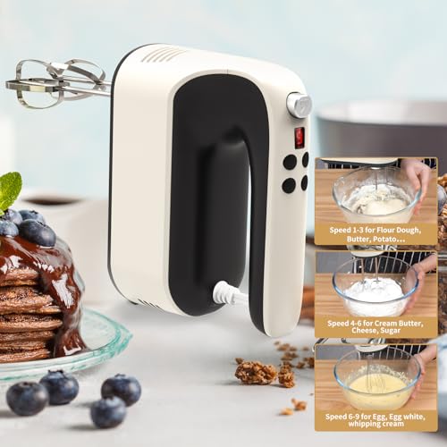 9 Speed Digital Hand Mixer Electric (Creamy/Black)