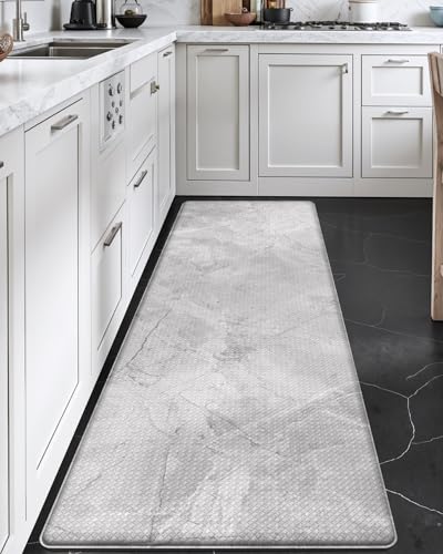 Kitchen Floor Mats Cushioned Anti Fatigue (White Marble / 107"L x 23"W x 0.4"Th)
