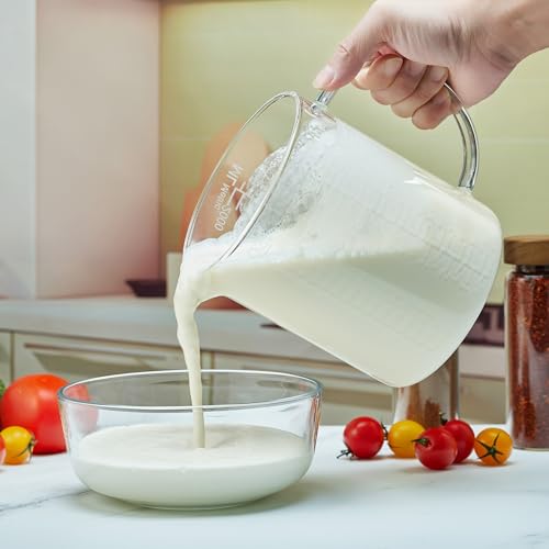 Borosilicate Glass Measuring Cup with Insulated Handle (2000 ML (64 Oz, 8 Cup) - Etched Graduated)