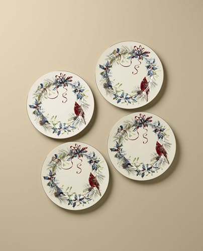 Winter Greetings Porcelain Christmas Dinner Plate Set for 4 (Dinner Plates, Set of 4)
