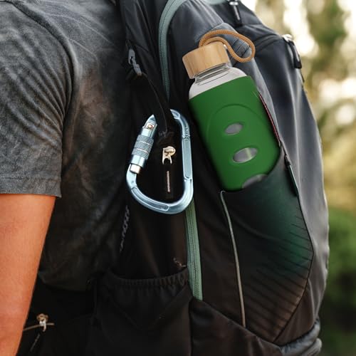 32 oz Narrow Mouth Glass Water Bottle with Windowed Silicone Sleeve (Dark Green)