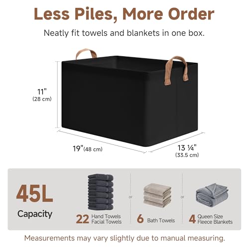Fabric Storage Bins (Black / 19" L x 13 ¼" W x 11" H)