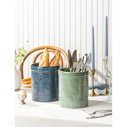 Kitchen Utensil Holder (Forest Green (Lace Emboss))