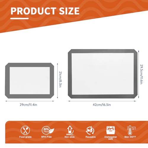 Silicone Baking Mat Set of 3 (2 Half Sheet + 1 Quarter Sheet / Light Gray)