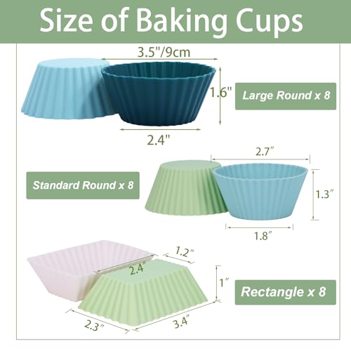 24Pack Silicone Muffin Baking Cups Cupcake Liners Lunch Box Bento Dividers (Neutral Colors / Large Size)