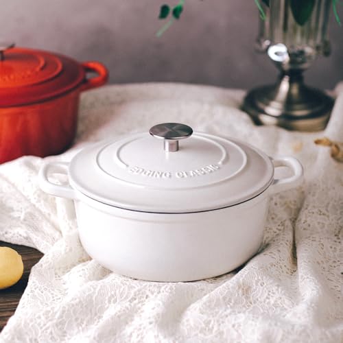Dutch Ovens Enameled Cast Iron Covered 5.5 Quart Dutch Oven with Dual Handle for Bread Baking (White / 5.5QT)