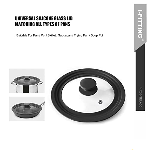 HR Huare Universal Tempered Glass Cookware Lid Black 1 Pack (10”,11”, 12” / Black)