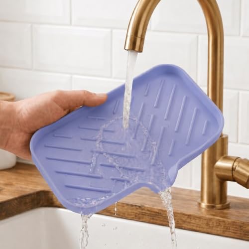 Silicone Soap Dish with Drain Spout (Light Purple / M(9.6"×5.3"))