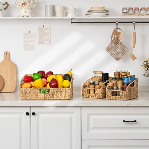 Water Hyacinth Basket Organizer (Natural(Water Hyacinth) / 17"L x 11"W x 7½"H + 2x 7½"L x 9½"W x 6¾"H)