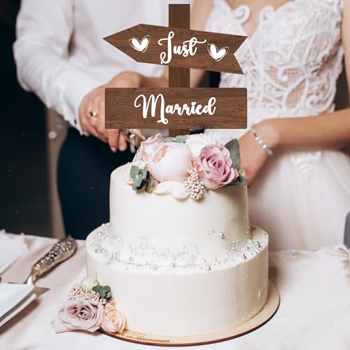 Just Married Cake Topper Rustic Wedding Cake Topper Double