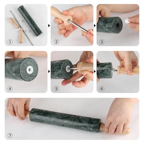 Indian Natural Marble Rolling Pin (Indian Green Marble with Pastry Mat)