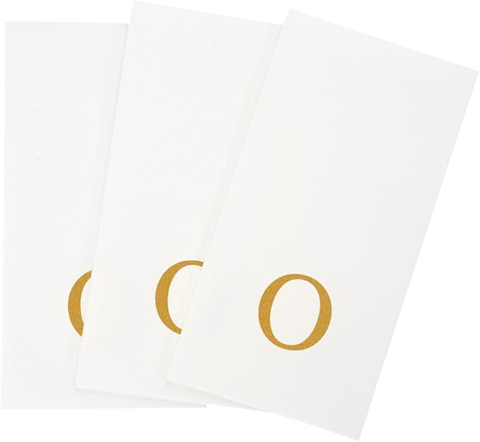 Luxenap 15.8 X 7.9 Inch Linen-Feel Guest Towels, 2000 Lettered Hand Towels - Gold Letter 'O', Sans Serif Font, White Paper Dinner Napkins, airlaid, For Restrooms And Tables