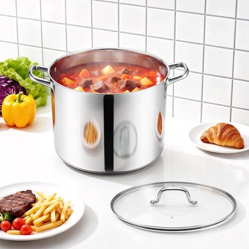 16-Quart 18/10 Stainless Steel Stock Pot with Lid, Large Heavy Duty Soup Pot Compatible with Electric, Gas, Induction and Gas Cooktops, Non-Toxic & Corrosion Resistant, Dishwasher Safe (16 Quarts)