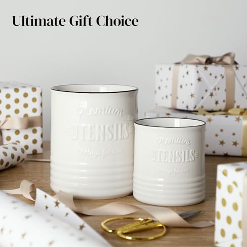 7.2" Large Ceramic Utensil Holder for Kitchen Counter (7.2 Inch / White)