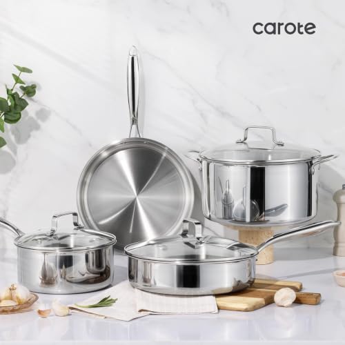 30 PCS Tri Ply Stainless Steel Cookware Set (Silver / 30 PCS)
