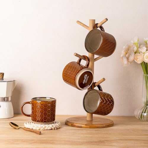 6 OZ Stackable Coffee Mugs Set of 4 (Caramel / 6 Ounces)