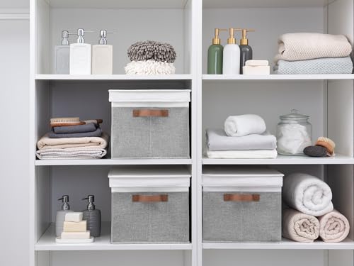 Fabric Storage Bins with Lids (Gray and White / Jumbo)
