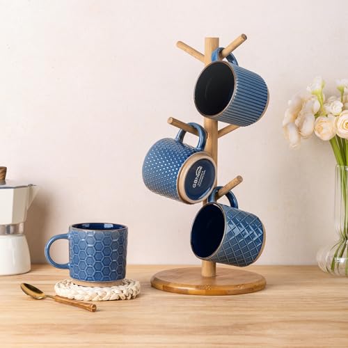 6 OZ Stackable Coffee Mugs Set of 4 (Moonlight Blue / 6 Ounces)