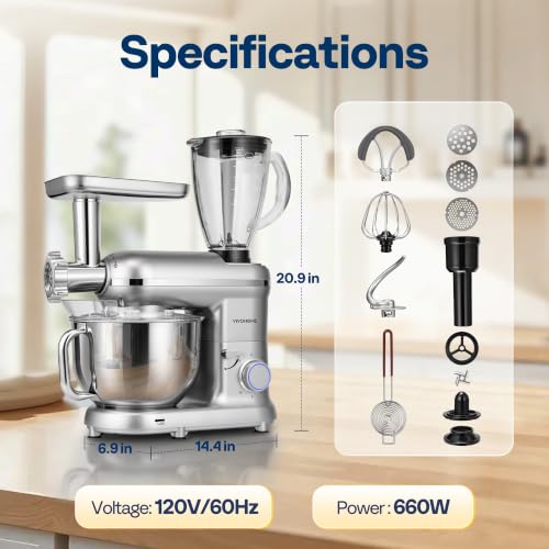 3-in-1 Stand Mixer, 6-Quart Tilt-Head Mixer, 10 Speeds, Silver (3-in-1 / Silver)