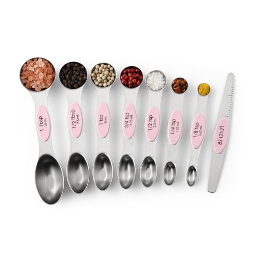 Stainless Steel 8 Magnetic Measuring Spoons Set (Pink Lemonade / 1-Pack)