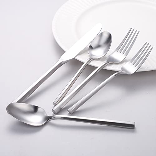 Matte Silverware Set Silver Flatware Set with Hexagon Handle 20 Pieces 18 (Matt silver)