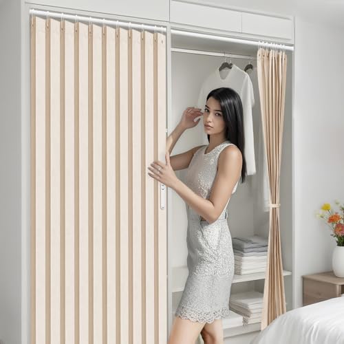 Closet Curtain for Open Closet & Doorway (Beige / 52"W x 78"L (Pack of 1))