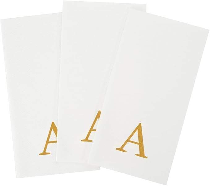 Luxenap 15.8 X 7.9 Inch Linen-Feel Guest Towels, 50 Lettered Hand Towels - Gold Letter 'A', Sans Serif Font, White Paper Dinner Napkins, airlaid, For Restrooms And Tables - Restaurantware