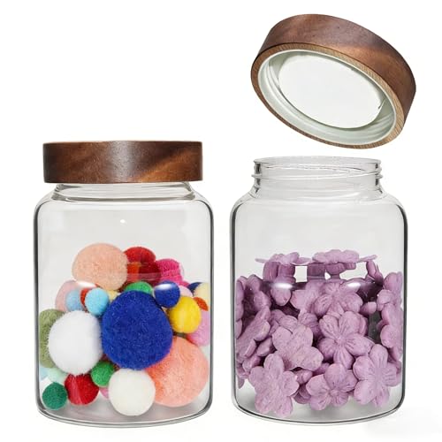 40 oz Glass Jars with Airtight Lid Spice Herb Jar Glass Coffee Ground Canister Clear Food Storage Jar for Sugar Cookies Tea Bean Spice Bath Salts (1200ml/40oz-2pack-A)