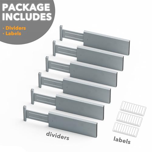 Bamboo Dresser Drawer Dividers 6 Pack (4.65''H, 12.5''-17''L / GRAY)