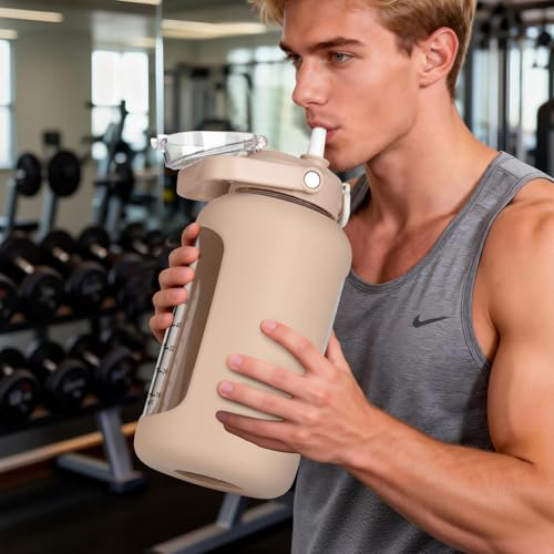 84oz Glass Water Bottle with Straw (Amber / 84 Ounces)