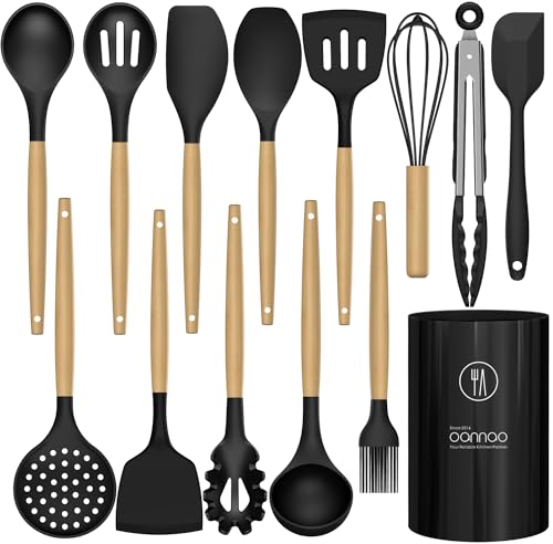 Silicone Cooking Utensils Set Utensil Sets (Black)