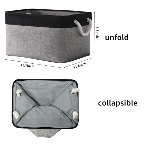 Storage Basket for Organizing (Black&Grey / Large - 15.7Lx11.8Wx8.3H)