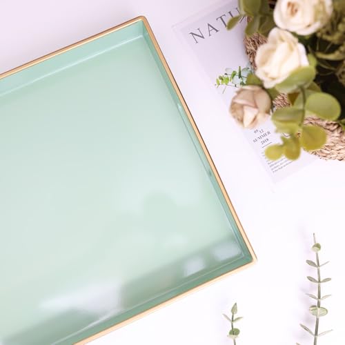 Green Decorative Serving Tray with Handles (Green)