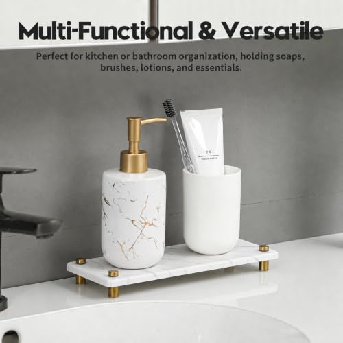 White Marble Pattern Style Water Absorbing Stone Sink Caddy (10"x 4" - Marble Pattern - Gold)