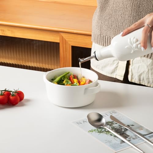 Sweejar Ceramic Olive Oil Dispenser Bottle (White / 17 Oz(Embossed))
