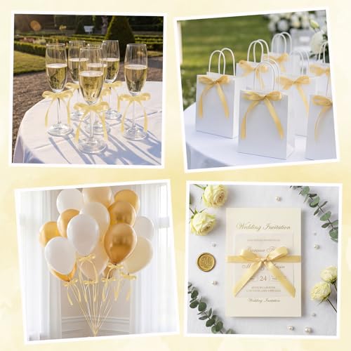 30 Pack Bow Cake Toppers Champagne Gold Ribbon Bows for Cake (Champagne Gold)