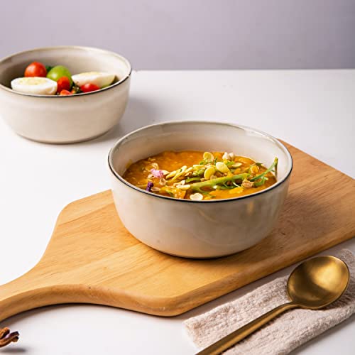 Ceramic Cereal Bowls Set of 2 for Kitchen (Cappuccino)