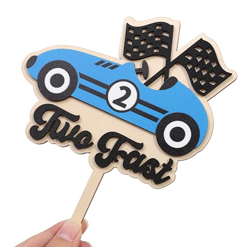 Wooden Two Fast Cake Topper (Twofast-blue)