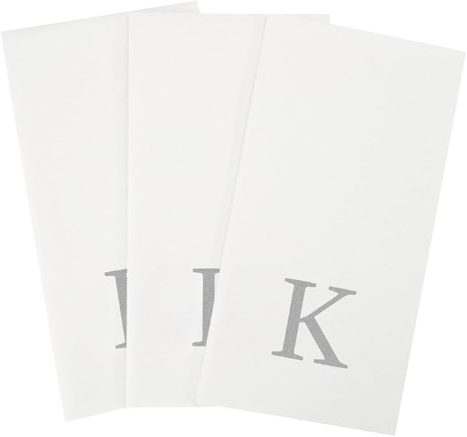 Luxenap 15.8 X 7.9 Inch Linen-Feel Guest Towels, 2000 Lettered Hand Towels - Silver Letter 'K', Sans Serif Font, White Paper Dinner Napkins, airlaid, For Restrooms And Tables - Restaurantware