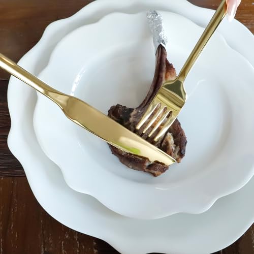 Gold Silverware Set with Hexagon Handle 20 Pieces Service for 4 (Gold / 20 Pcs)