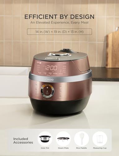 CRP-JHR1009F | 10-Cup (Uncooked) Induction Heating Pressure Rice Cooker | 19 Menu Options, Auto-Clean, Voice Guide, Made in Korea | Copper