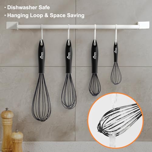 4 Pieces Silicone Whisks Set (Black)