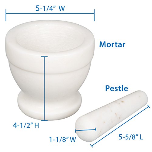 Natural Marble Mortar and Pestle Set Guacamole Molcajete Bowl Kitchen Spices Herbs Pesto Grinder (Off-White (color may vary) / 5.3" Diam. x 4.5" H)
