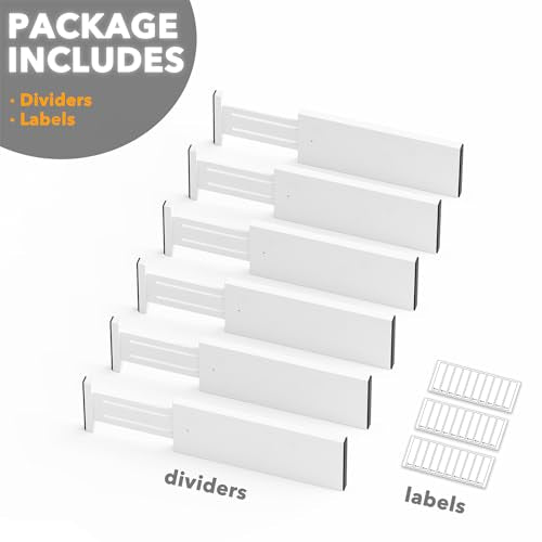 Bamboo Dresser Drawer Dividers 6 Pack (4.65''H, 12.5''-17''L / WHITE)