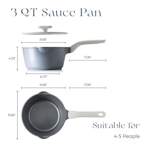 Ceramic Nonstick Saucepan with Lid (3 Quarts / Gray)