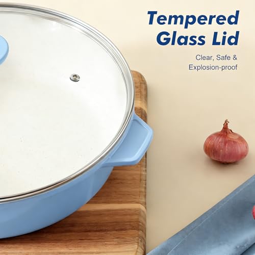 Nonstick Ceramic Skillet with Lid 12 (Glicer Blue / 12-inch/5QT)
