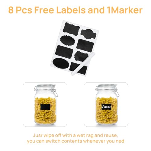 50oz Glass Food Storage Jars with Airtight Clamp Lids (4.5" x 4.5" x 7.9")